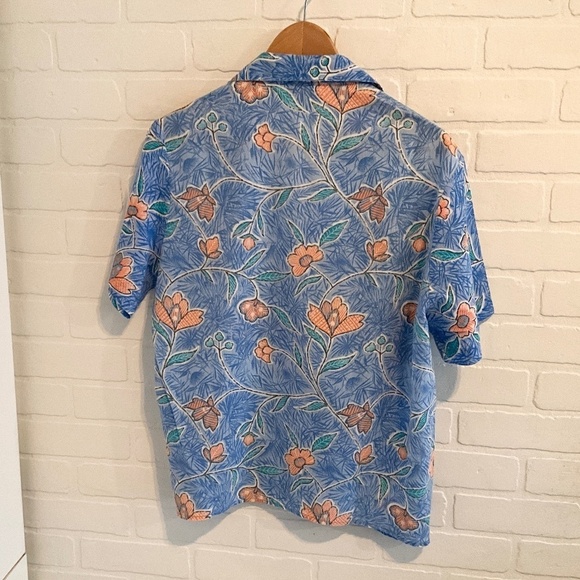 Vintage Button down shirt Floral print Aloha Blue Peach Aqua Sz 12 Petite - Picture 7 of 9